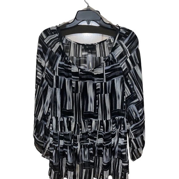 Ab Studio XL ruffled pleated black and gray geometric blouse - Picture 2 of 7